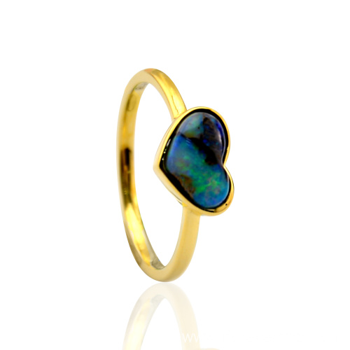 Customize 18K Real Gold Natural Blue Opal Rings